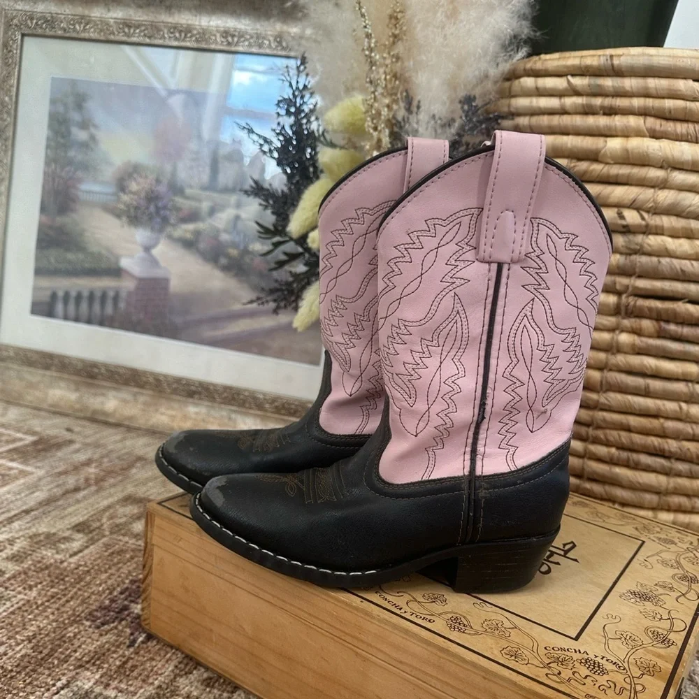 Smoky Mountain Girls Western Cowgirl Boots Size 12.5 Monterey Leather Pink Brown